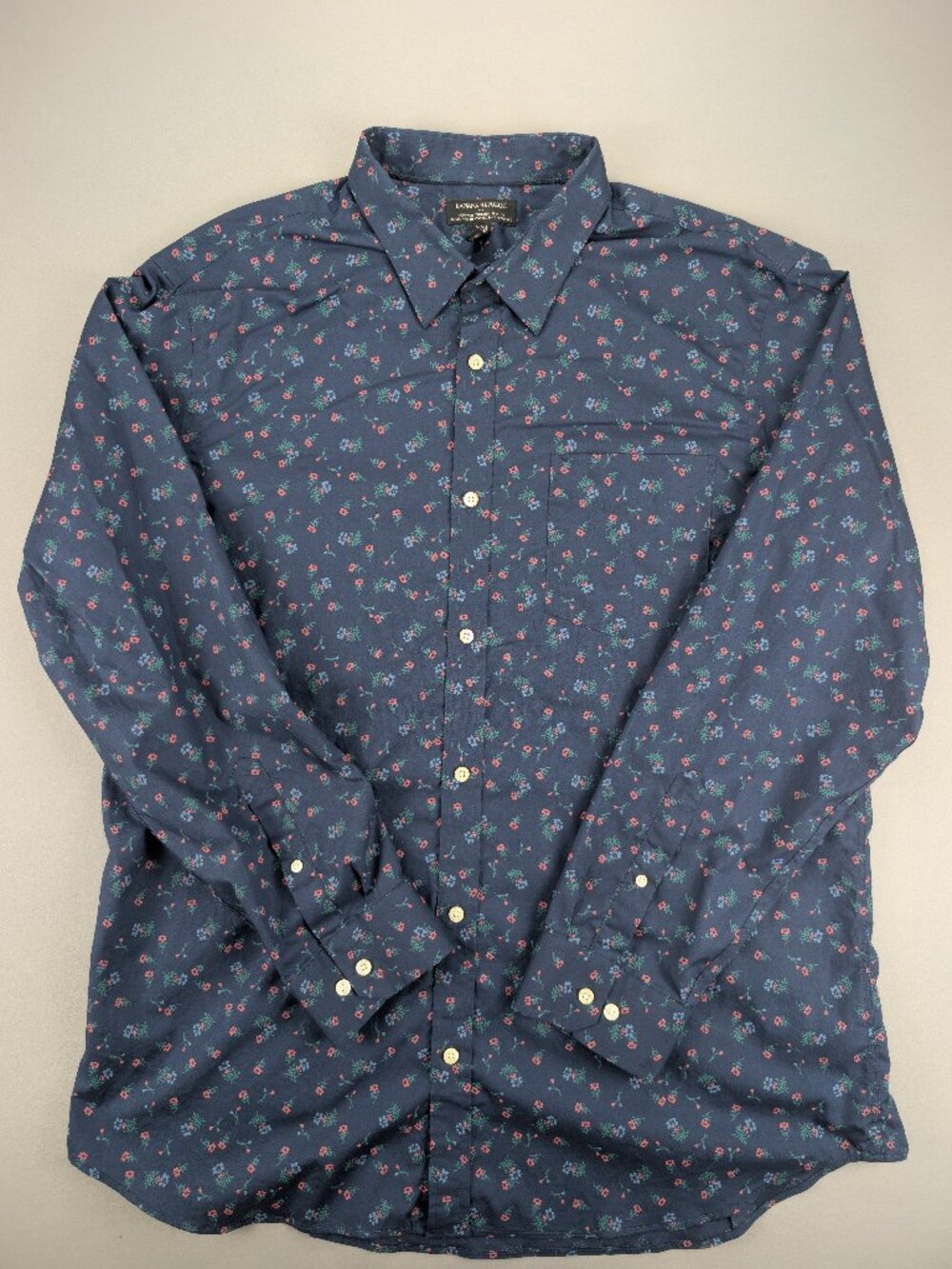 Banana Republic Non-Iron Tailored Slim Fit Navy Floral Ditsy Print Dress Shirt -